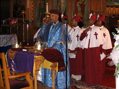 Tsehai Birhanu and choir performing at wedding vhurch in Watertown, Massachusetts, Ethiopian Orthodox Church music, ; Qesus Tsehai Birhanu; Cambridge, Massachusetts; Photography by Kay K. Shelemay