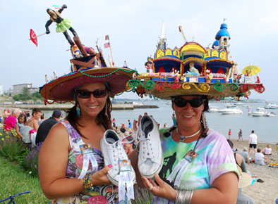 Robyn and Amy Clayton at St. Peter's Fiesta, St. Peter's Fiesta Hats, 2012; Robyn and Amy Clayton; Gloucester, Massachusetts; Styrofoam, sculpey clay, glitter, sequins, glue; Photography by Maggie Holtzberg