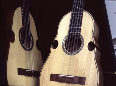 Two cuatros, Musical instrument maker, 2001; William R. Cumpiano (b. 1945); Easthampton, Massachusetts; Wood, metal strings; Collection of the artist; Photography by Jessica Payne