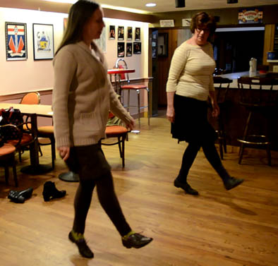 Mary MacGillivray and Jennifer Schoonover stepdancing at the Canadian American Club, Cape Breton stepdance, 2016; Belmont, Massachusetts;