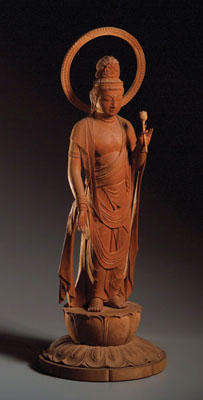 Kannon Bosatsu, Japanese Buddhist sculpture, 1985; Thomas Matsuda (b. 1956); Conway, Massachusetts; Japanese Judas wood; 26 x 10 x 10 in.; Collection of the artist; Photography by Jason Dowdle