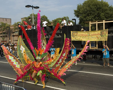 Fruit Cocktail, Caribbean carnival costume, 2007; Errol Phillip (b. 1952); Jamaica Plain, Massachusetts; Metal, fabric, feathers, sequins; With Noel Audain, courtesy of E.P. Costumes; Photography by Maggie Holtzberg