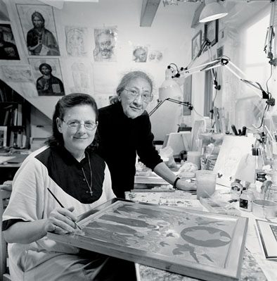 Sister Faith Riccio (sitting) and Ksenia Pokrovsky, Russian iconography, 2007; Sharon, Massachusetts; Photography by Billy Howard