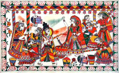 Holi - Colors of Hope, Madhubani painting, 2011; Acton, Massachusetts;