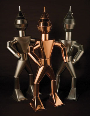 Tin Men, Metalwork, occupational tradition, 2007; Sheet Metal Workers International Assn.; Boston, Massachusetts; Copper, galvanized iron, stainless steel; 63 3/4 x 28 3/4 x 17 in. each; Courtesy of Sheet Metal Workers Local 17; Photography by Jason Dowdle