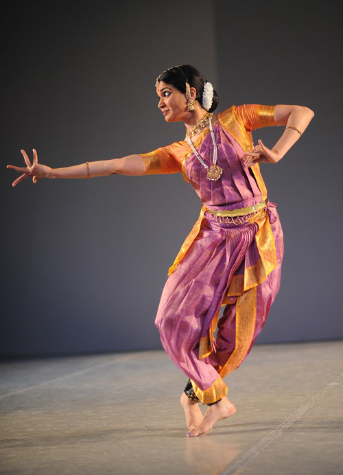 Soumya Rajaram dancing Bharatanatyam. Photo: Michael Basu, Bharatanatyam dance, 2017; Soumya Rajaram; Lexington, Massachusetts;