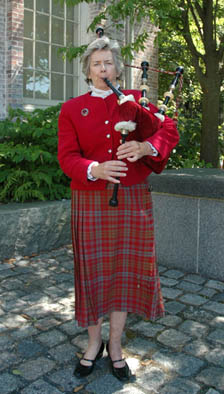 Nancy Tunnicliffe playing the Great Highland bagpipe, Great Highland bagpipes, 2009; Lanesborough, Massachusetts; Photography by Maggie Holtzberg