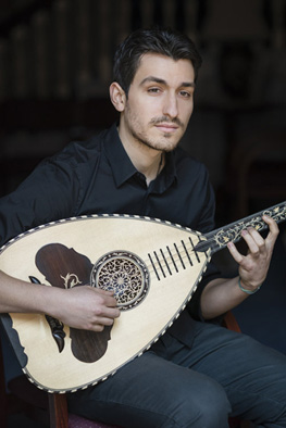 Vasilis Kostas playing the laouto. Photo: Mathew Muise, Greek musician, 2018; Boston, Massachusetts;