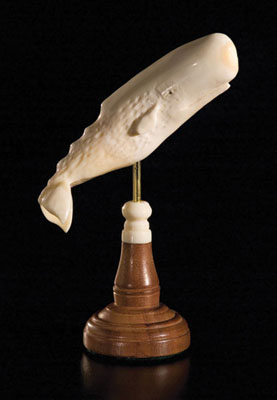 Whale, Carving, 2007; Michael Vienneau (b. 1955); Nantucket, Massachusetts; Whale ivory, walnut and ivory turned base; 5 1/2 x 3 1/4 x 1 3/4 in.; Collection of the artist; Photography by Jason Dowdle