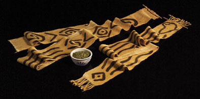 Niger River and Pilgrimage, Malian mud cloth, 2007; Dianne Zimbabwe (b. 1952); Roxbury, Massachusetts; Yellow Malian cotton cloth, mud; 64 x 5 in.; Collection of the artist; Photography by Jason Dowdle