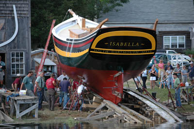 Launch of Isabella; Apprenticeship - wooden boat building; 2006: Essex, Massachusetts