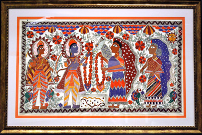 Rama Wins his Bride; North Indian Mithila art; 2016: Acton, Massachusetts; Acrylic on paper